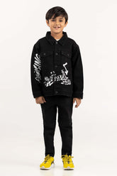 Toddler Boy Jet Black Collared Denim Jacket 224-310-046