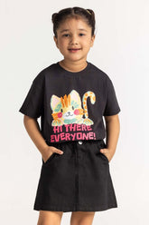 Toddler Girl Black Printed Tee TG-TS-SS24-009