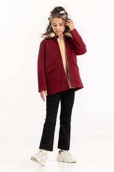 Toddler Girl Dark Red Long Coat 224-410-004