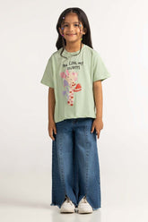 Toddler Girl Green Printed Tee TG-TS-SS24-005