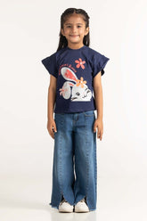 Toddler Girl Navy Blue Printed Tee TG-TS-SS24-018