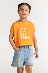 Toddler Girl Orange Printed Tee TG-TS-SS24-027