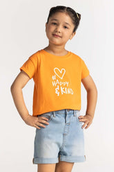 Toddler Girl Orange Printed Tee TG-TS-SS24-027