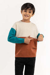 Toddler Boy White And Green Color Block Knit Sweater 224-511-040