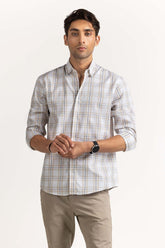 White Brown Yarn Dyed Checkered Casual Shirt MN-CS-YD23-002