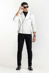 White Leather Biker Jacket JKT-LTH22-037