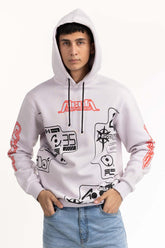 White Printed Hoodie 224-112-032