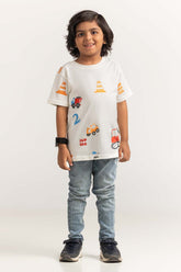 White Toddler Boy Knit Printed Tee TB-TS-SS24-005