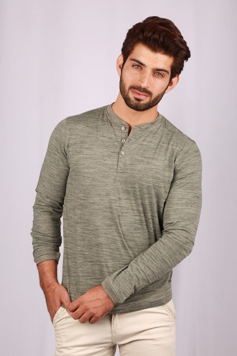 Khaki Basic Henley T-Shirt HEN-SIG-07