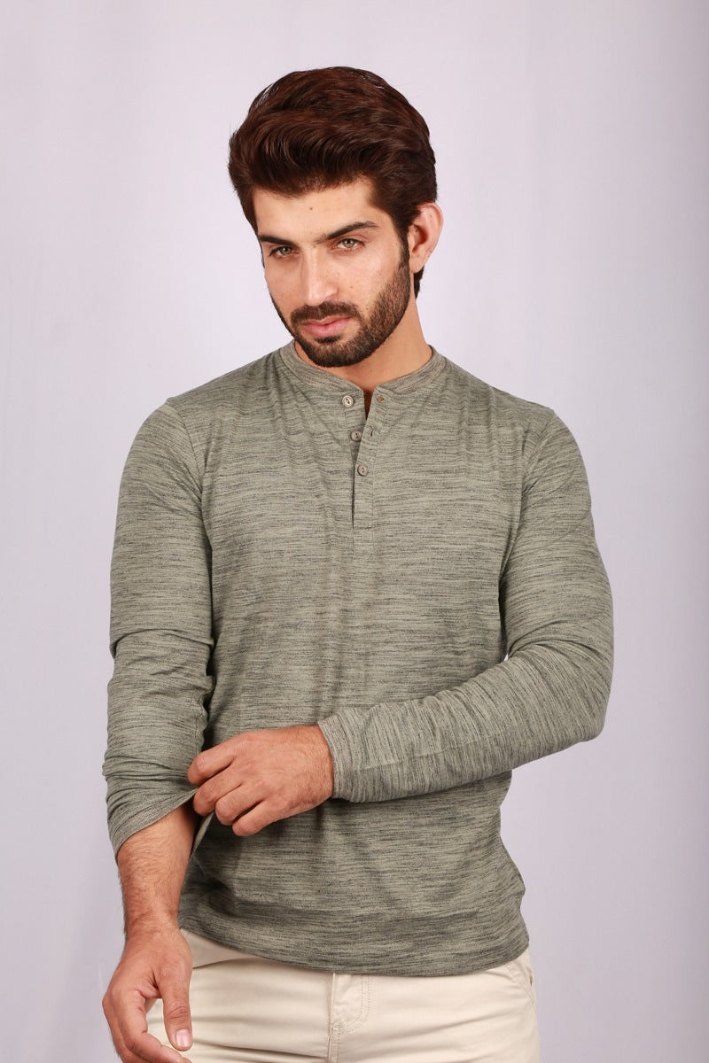 Khaki Basic Henley T-Shirt HEN-SIG-07