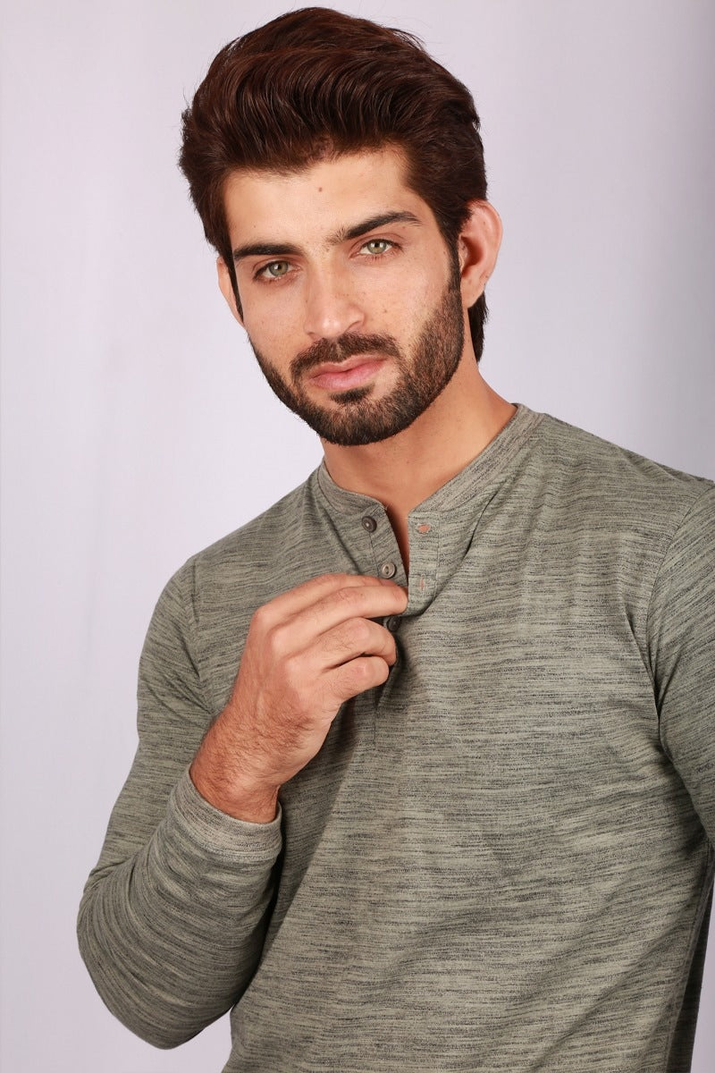 Khaki Basic Henley T-Shirt HEN-SIG-07