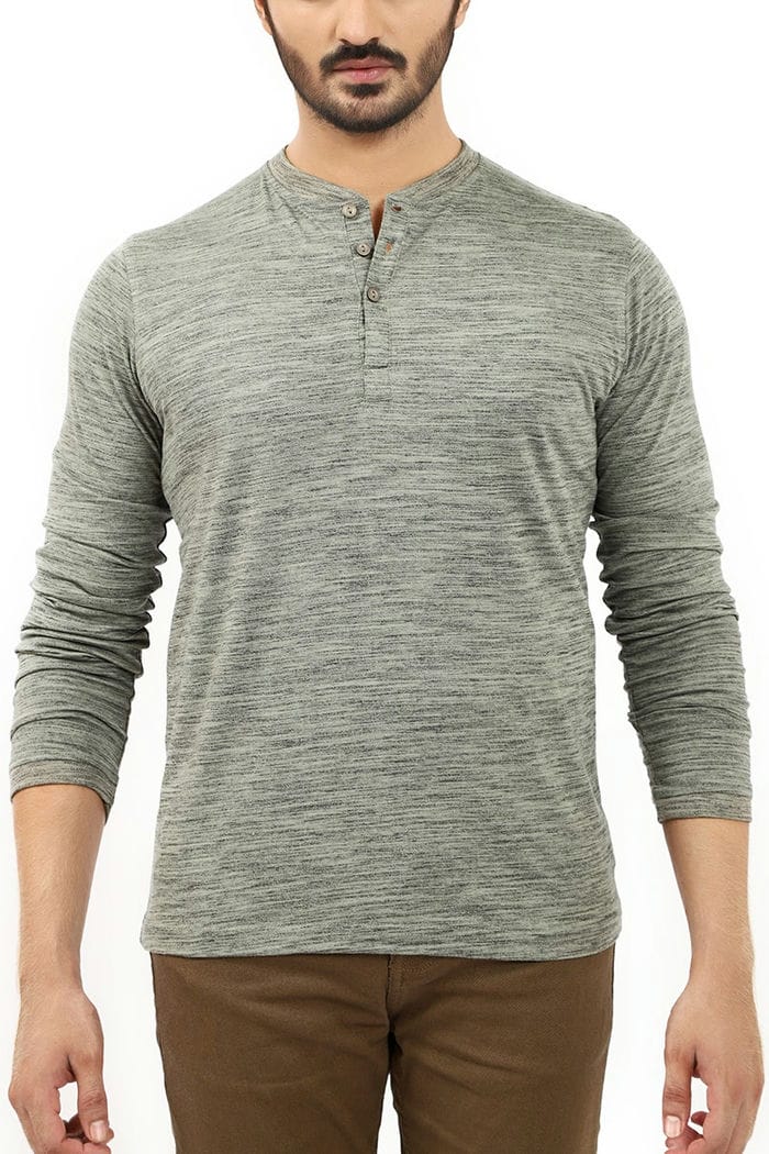 Grey Basic Henley T-Shirt HEN-SIG-08