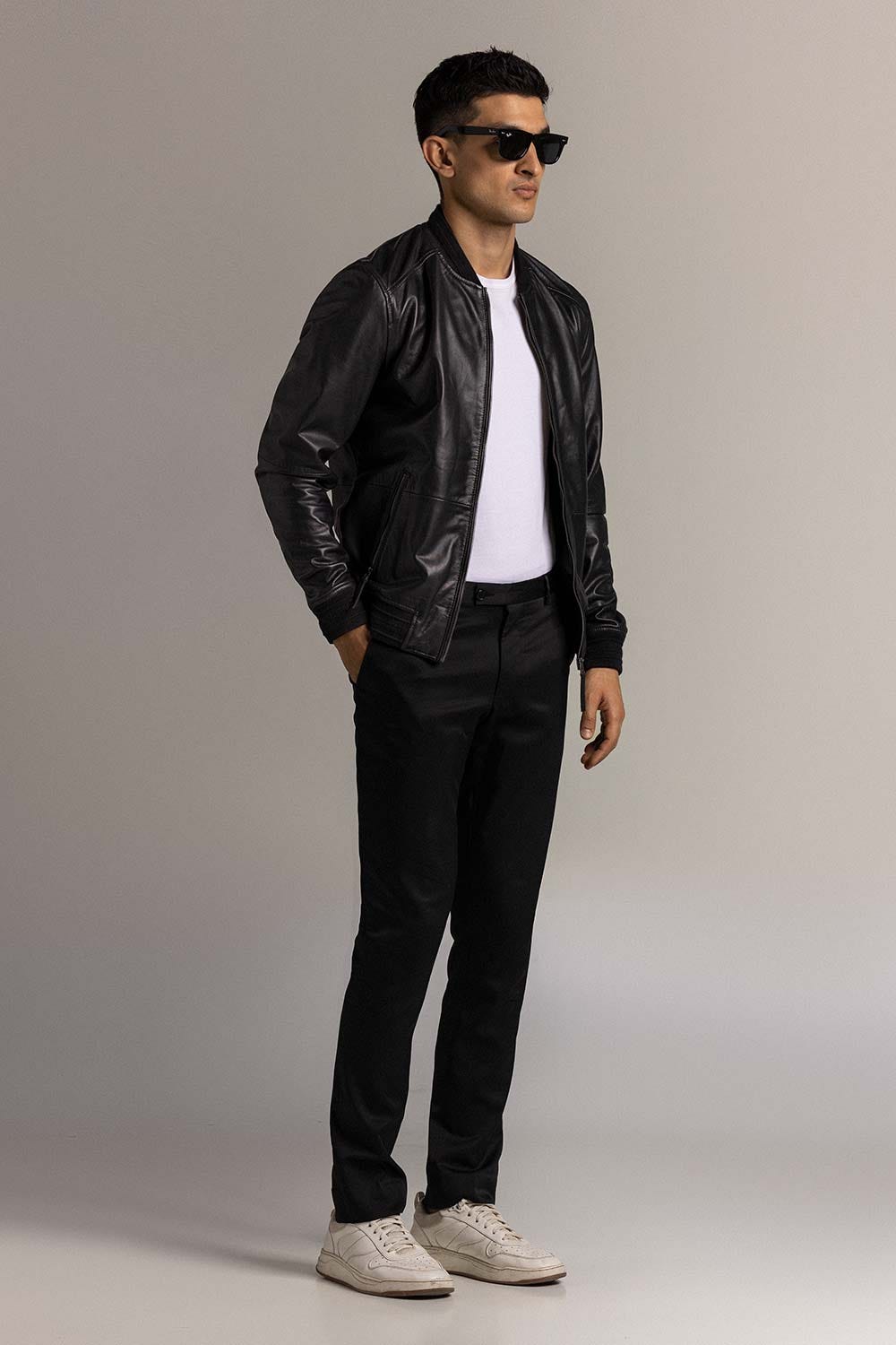 Black Fashion Jacket JKT-LETH-D46-01