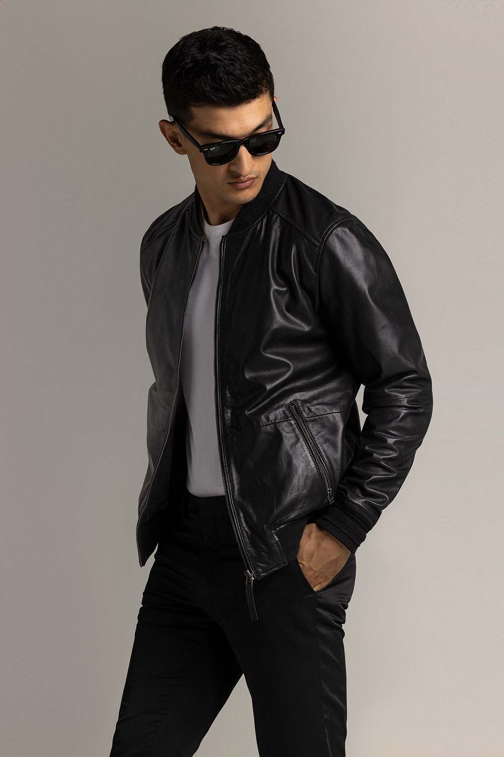 Black Fashion Jacket JKT-LETH-D46-01