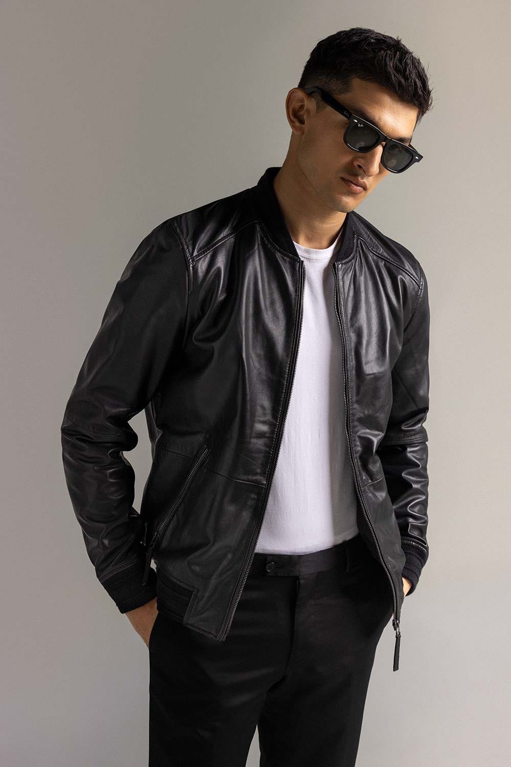 Black Fashion Jacket JKT-LETH-D46-01