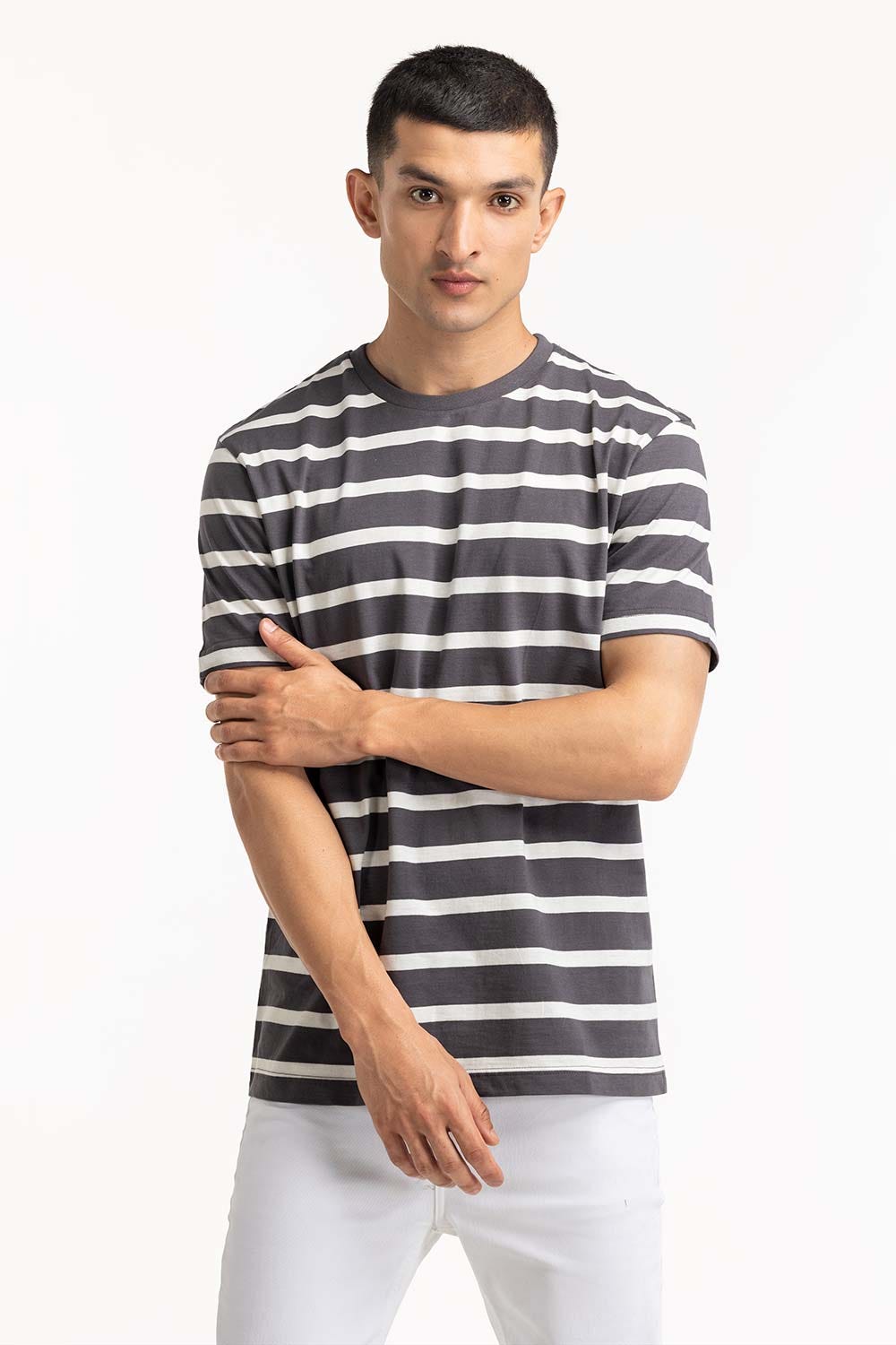 Anthracite White Striped Tee TS-CNSJ23-064