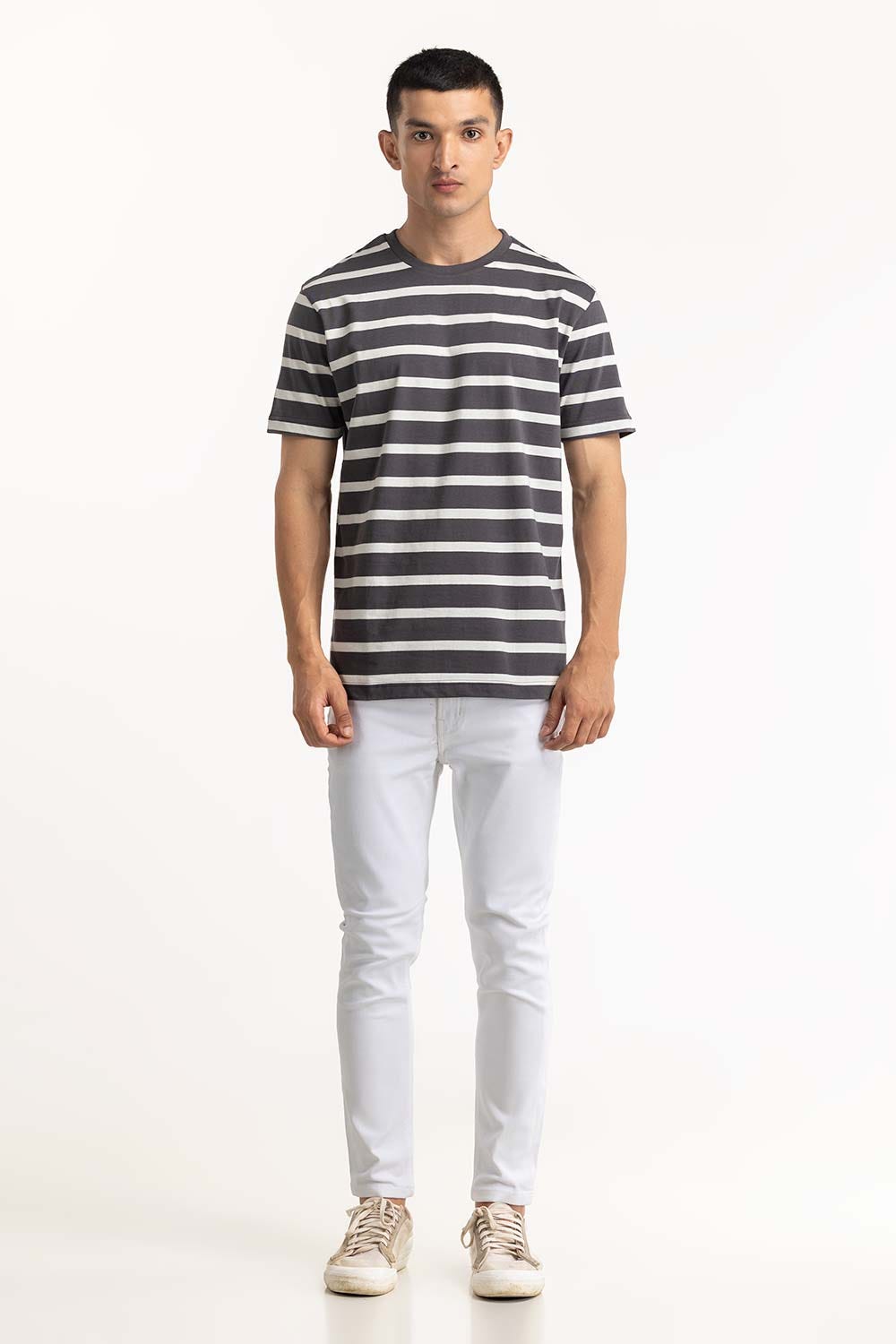 Anthracite White Striped Tee TS-CNSJ23-064