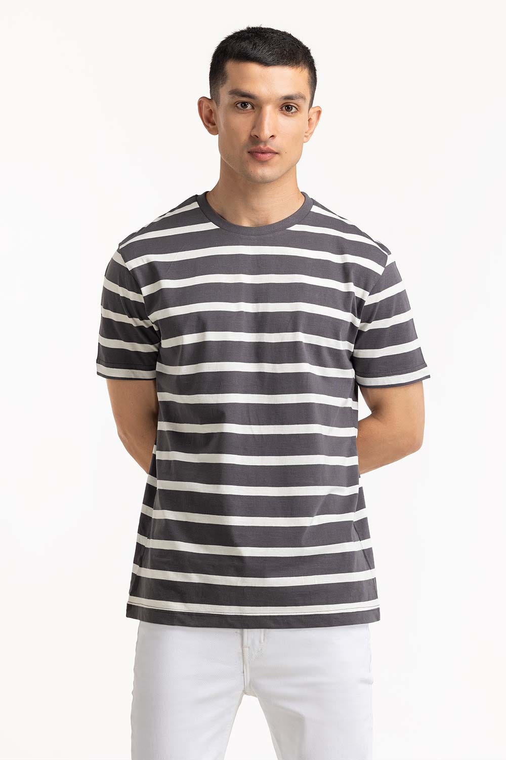 Anthracite White Striped Tee TS-CNSJ23-064