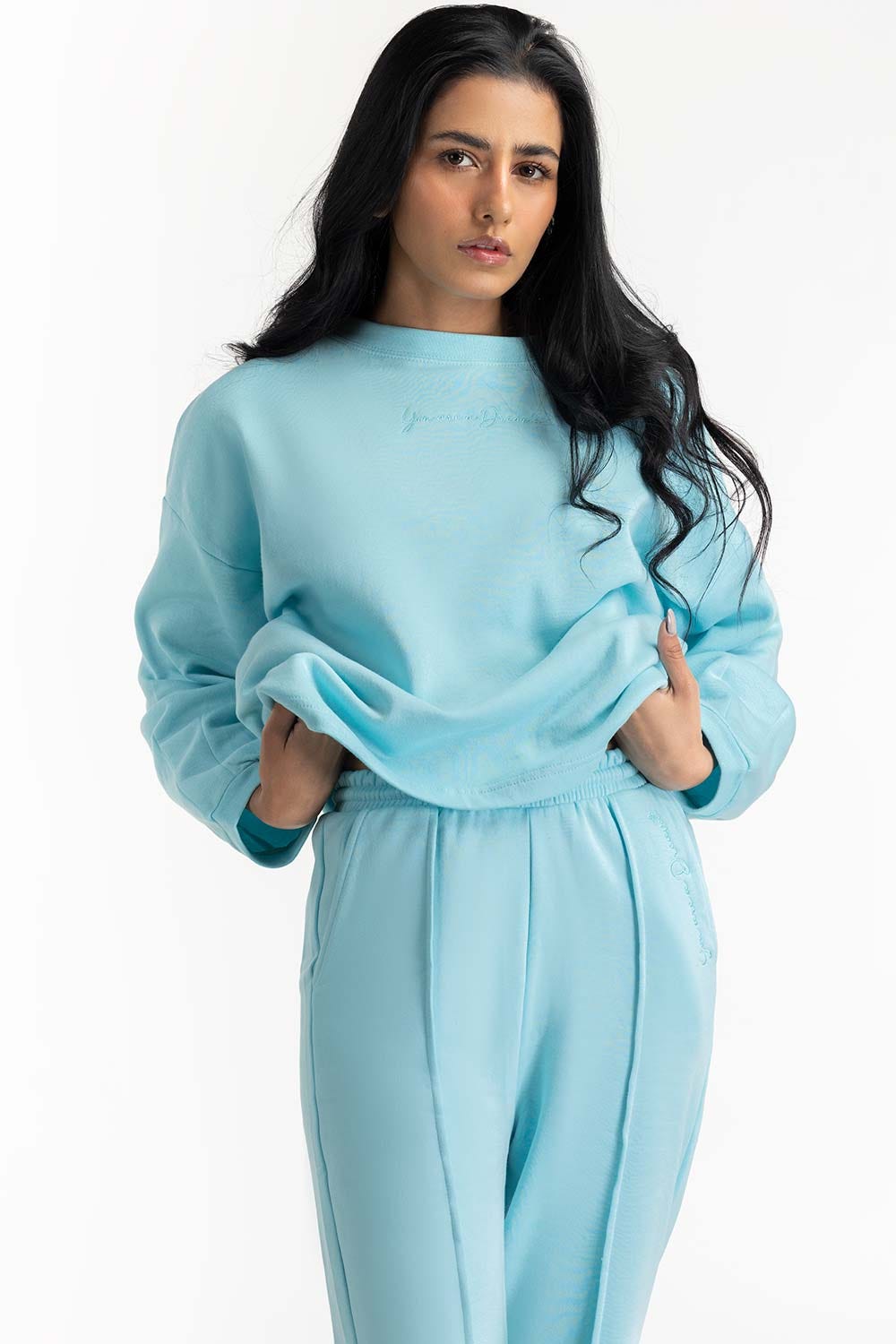 Aqua Embroidered Sweatshirt 224-212-037