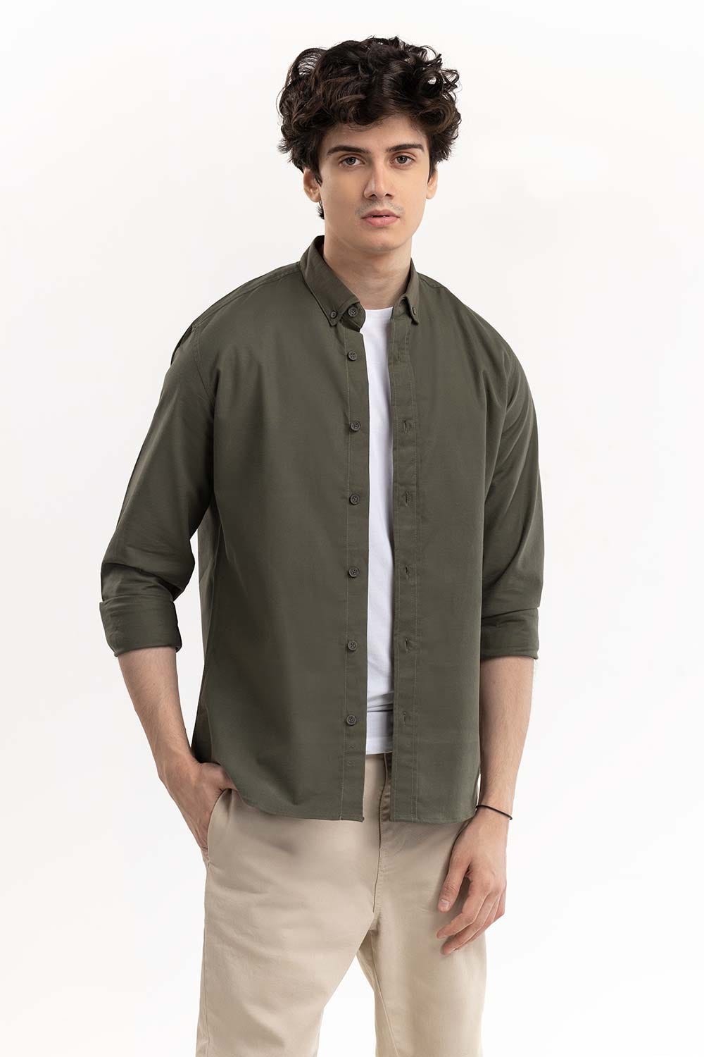 Army Green Button Down Shirt 224-117-053