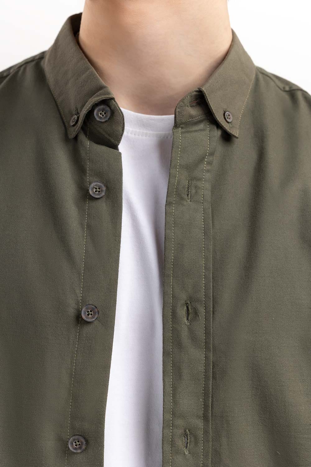 Army Green Button Down Shirt 224-117-053