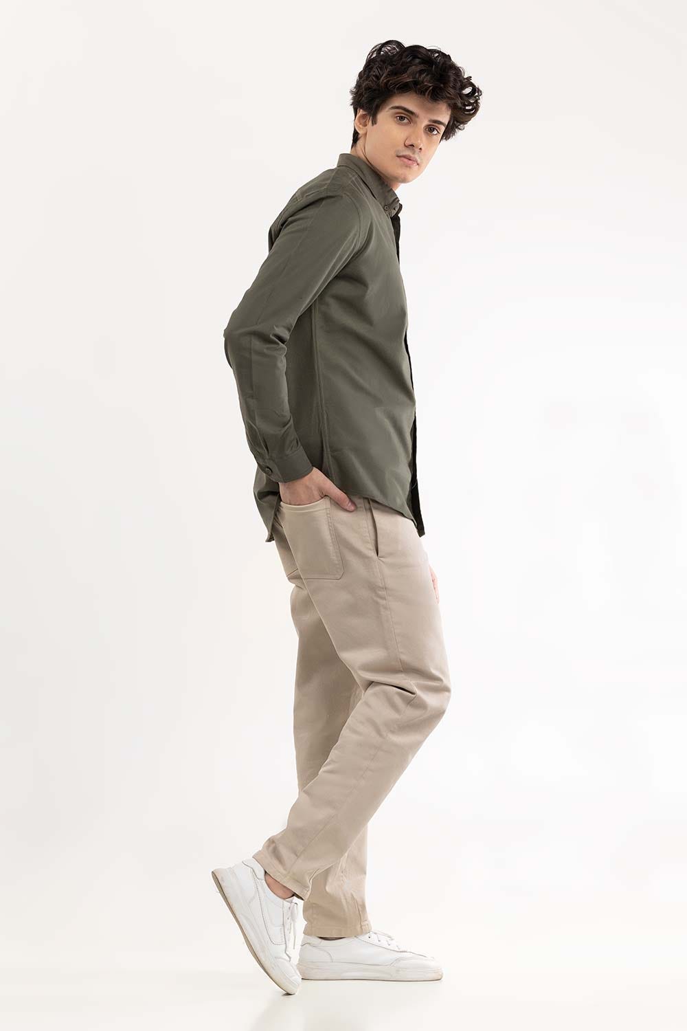 Army Green Button Down Shirt 224-117-053