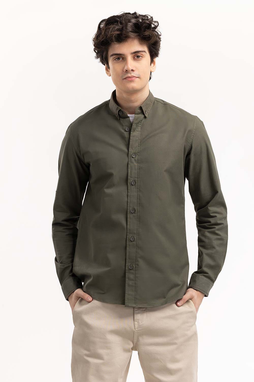 Army Green Button Down Shirt 224-117-053