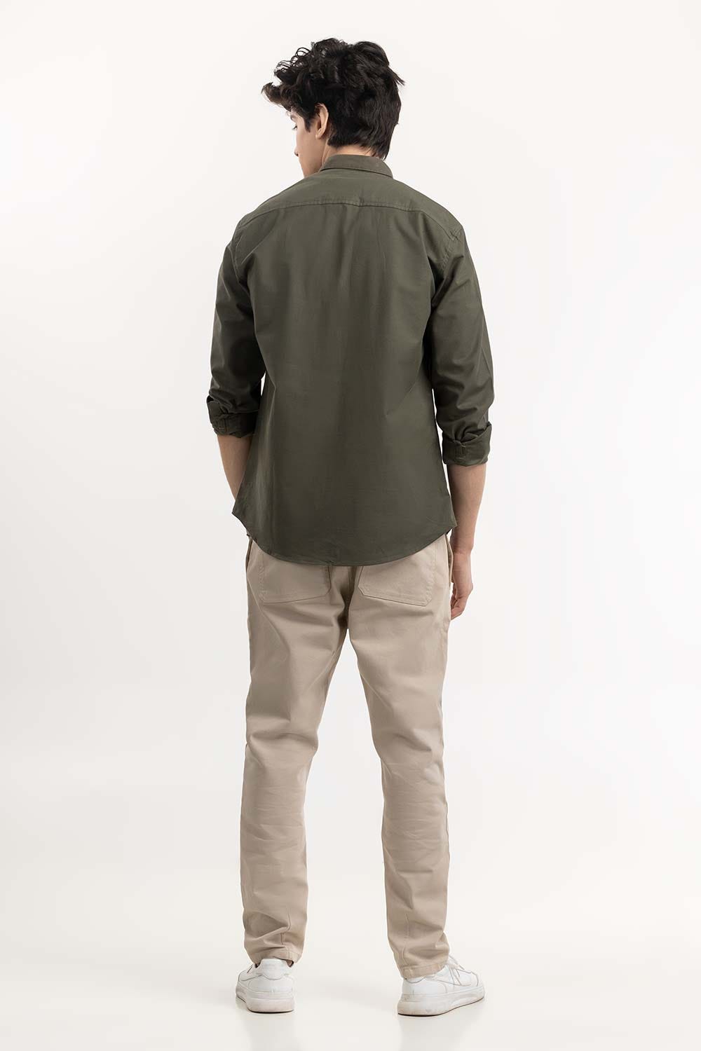 Army Green Button Down Shirt 224-117-053