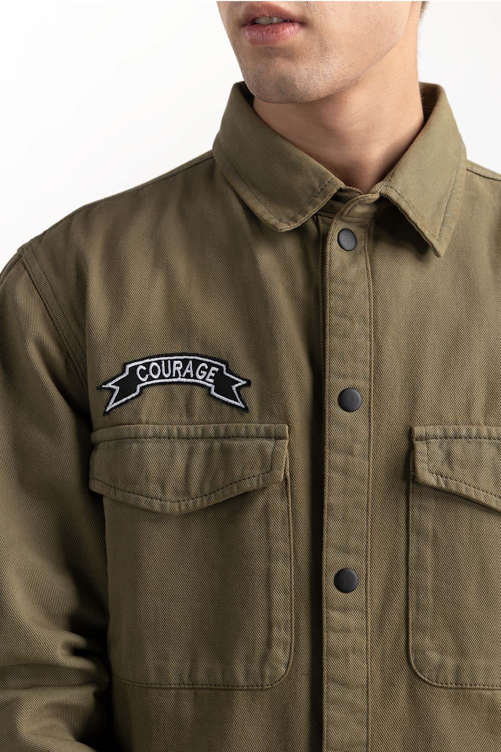 Army Green Non-Denim Overshirt 224-117-014