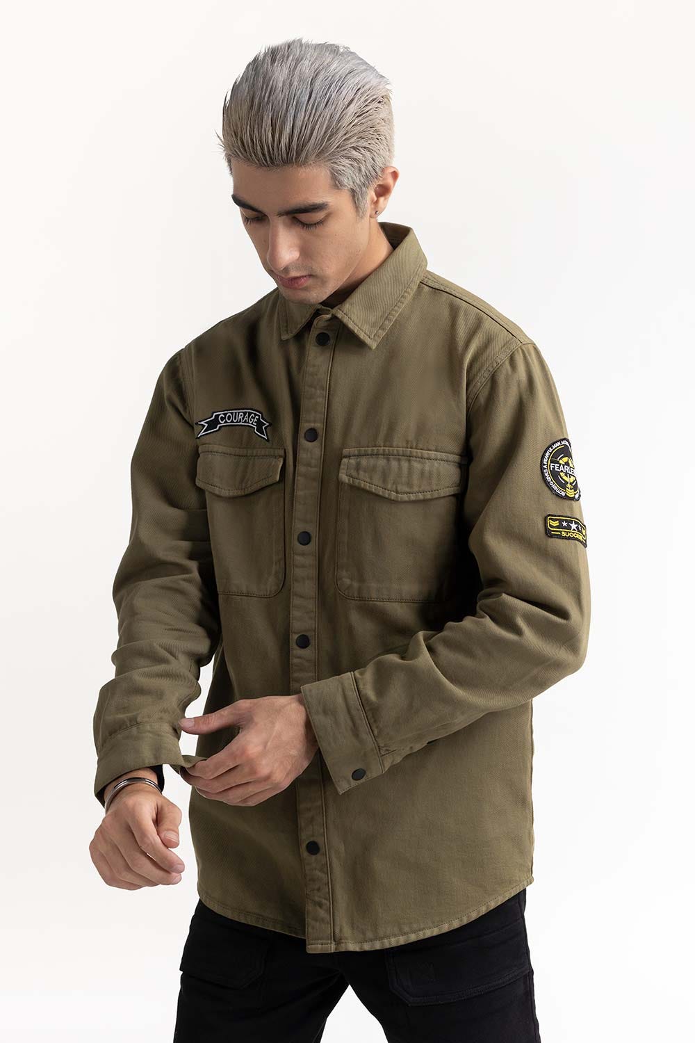 Army Green Non-Denim Overshirt 224-117-014