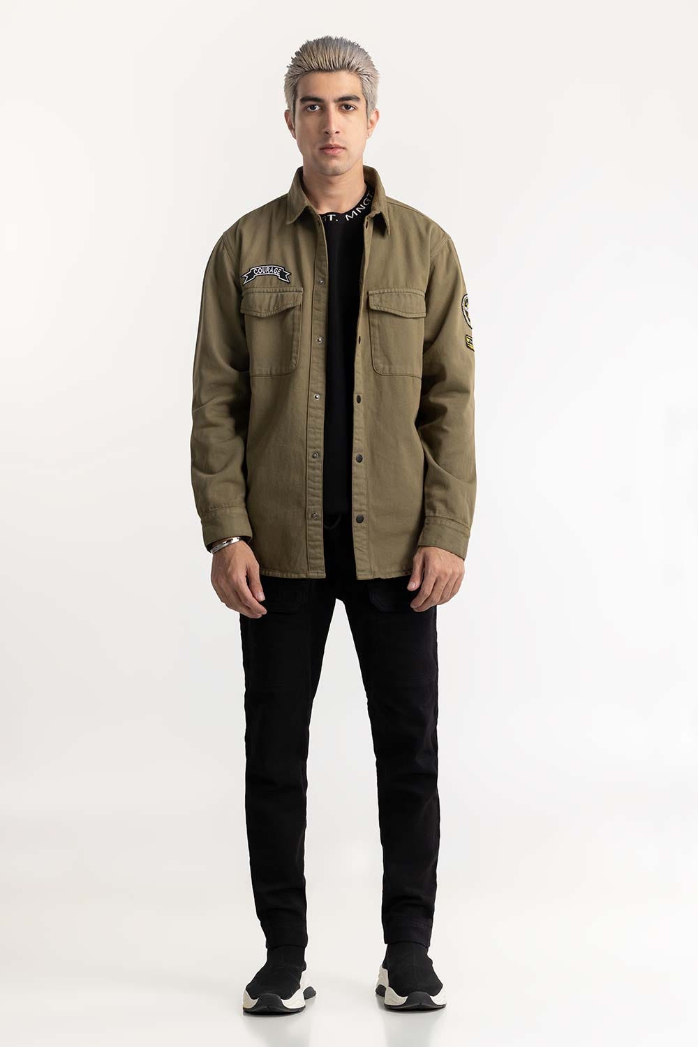 Army Green Non-Denim Overshirt 224-117-014
