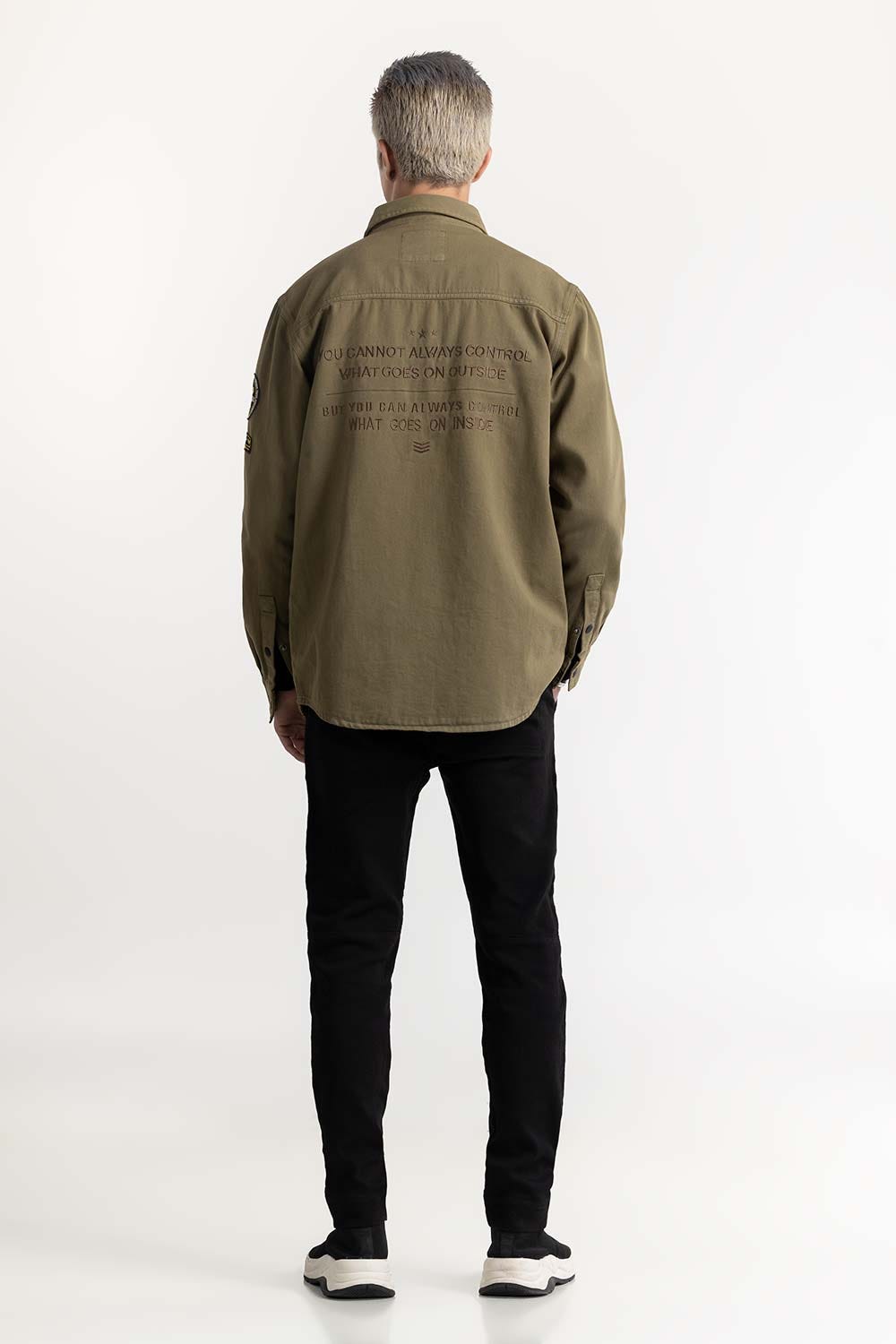 Army Green Non-Denim Overshirt 224-117-014