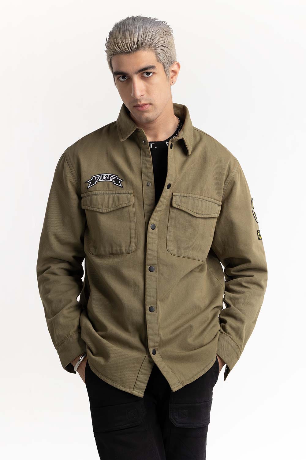 Army Green Non-Denim Overshirt 224-117-014