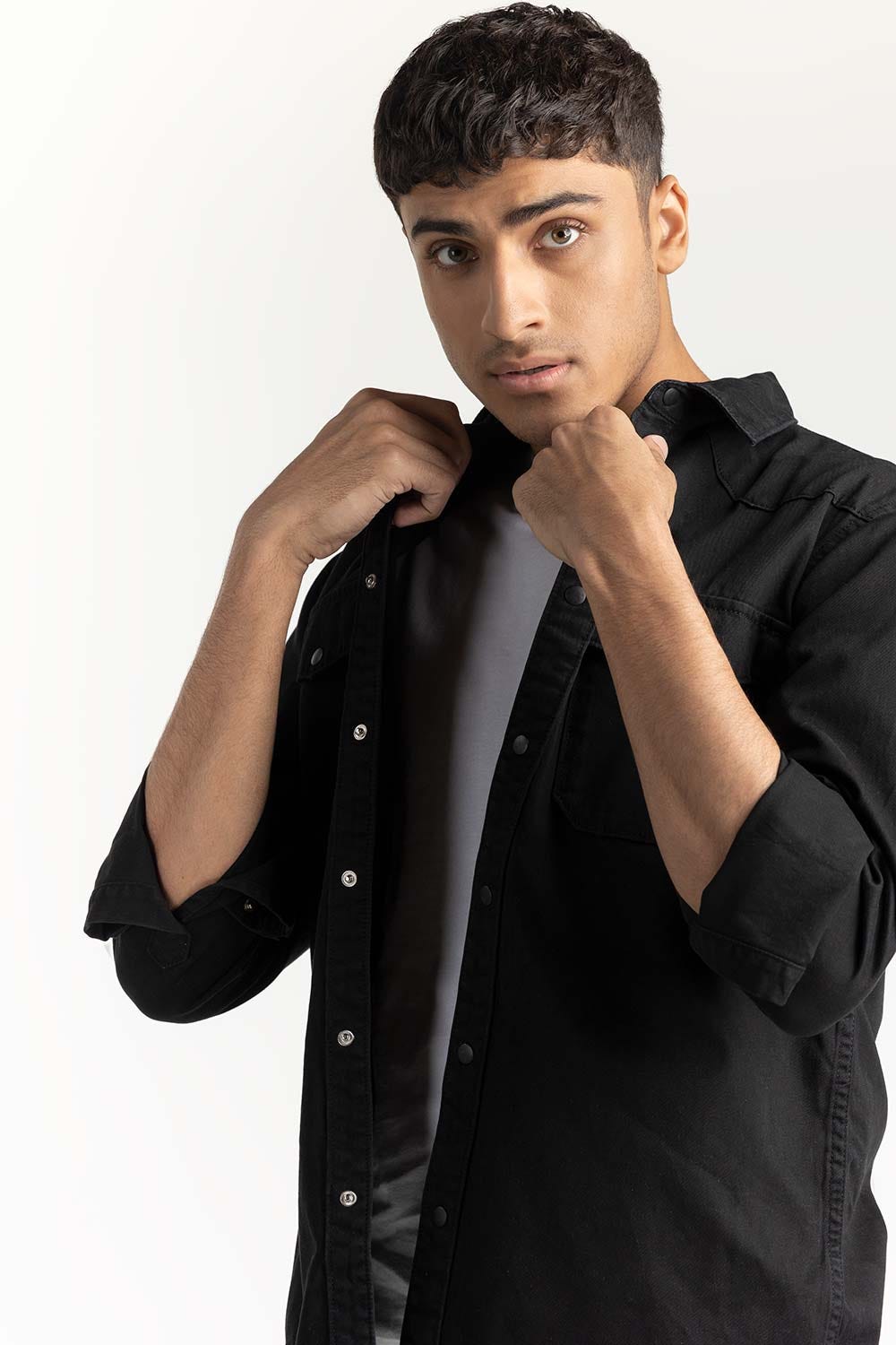 Basic Black Overshirt 224-117-009