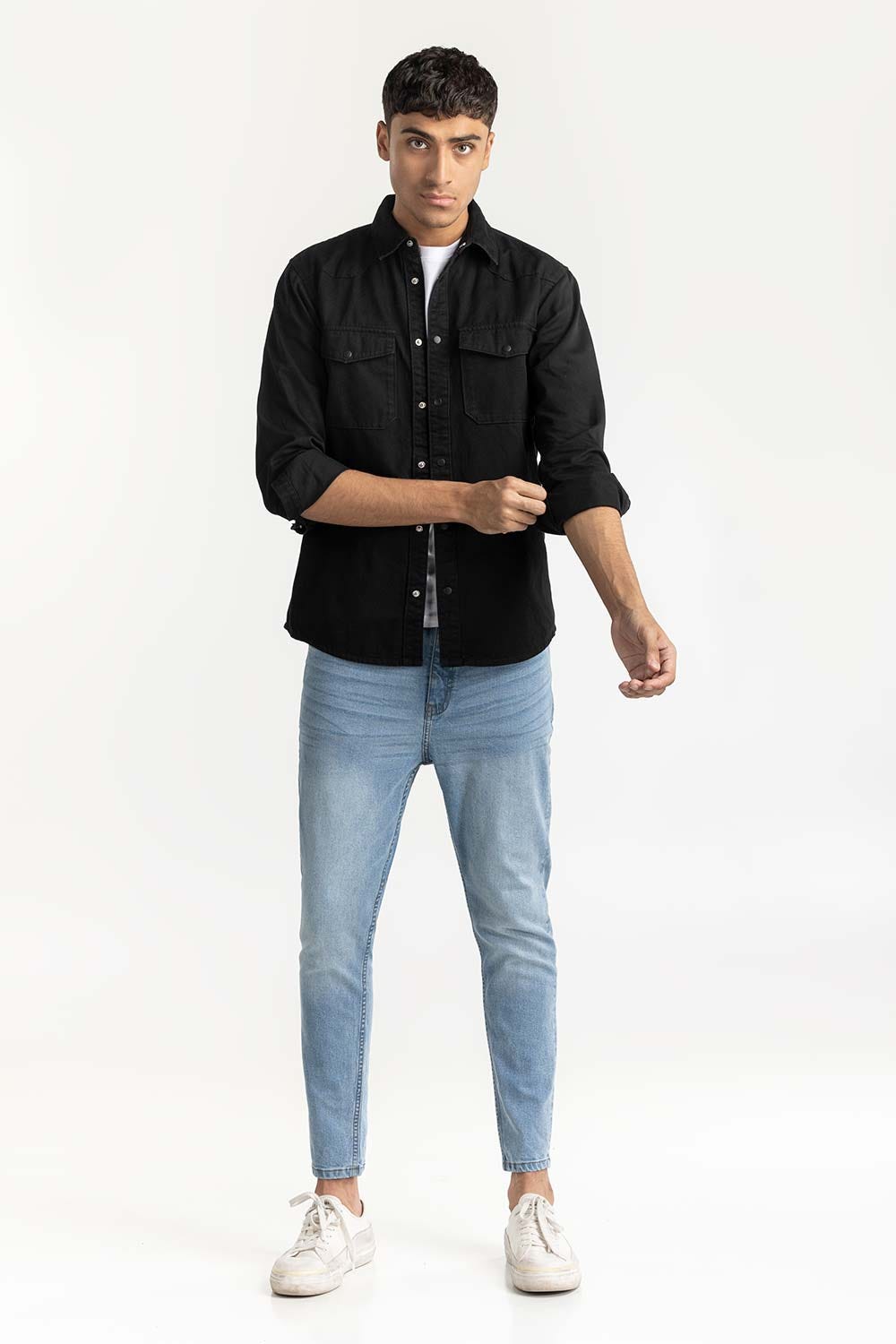 Basic Black Overshirt 224-117-009