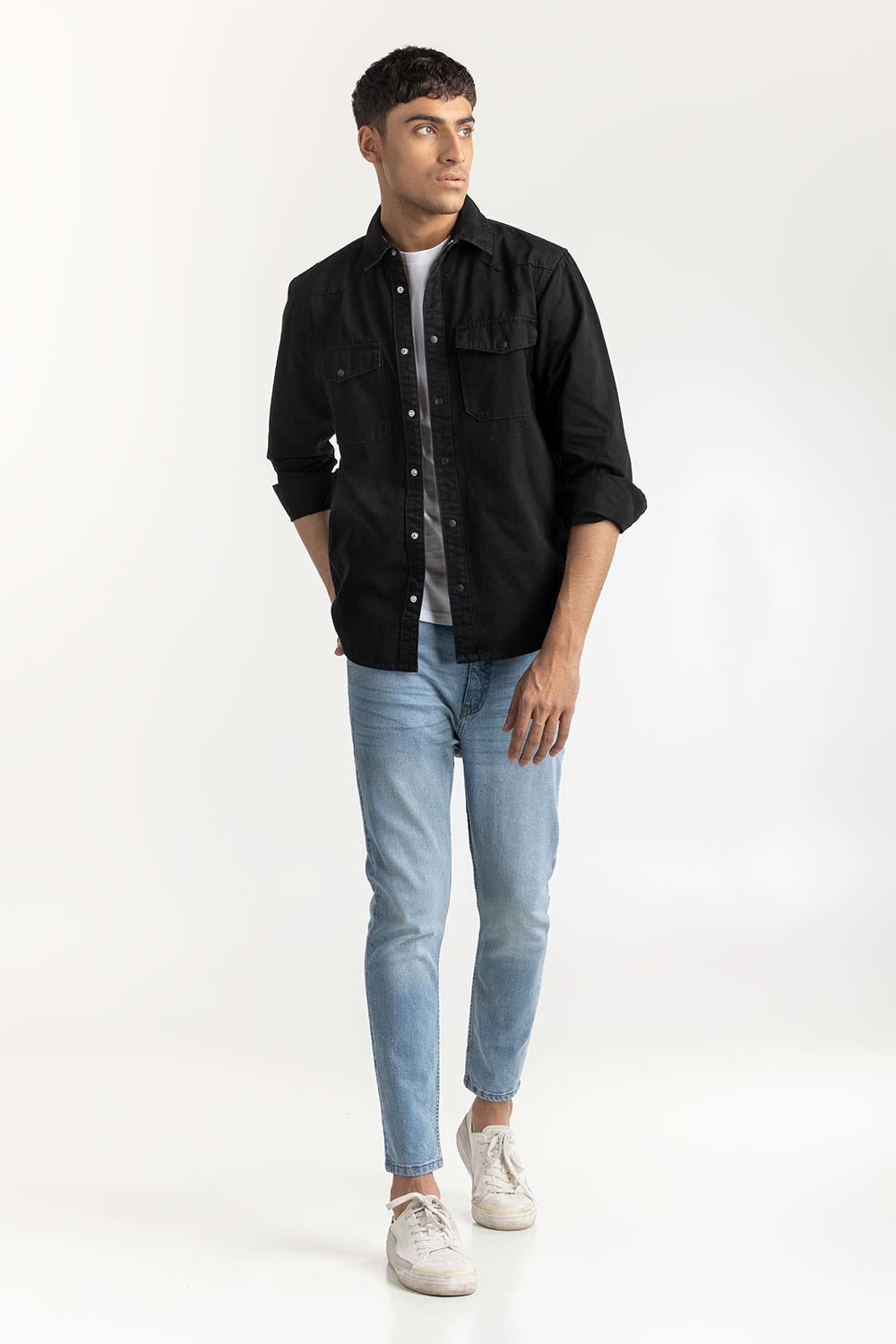 Basic Black Overshirt 224-117-009