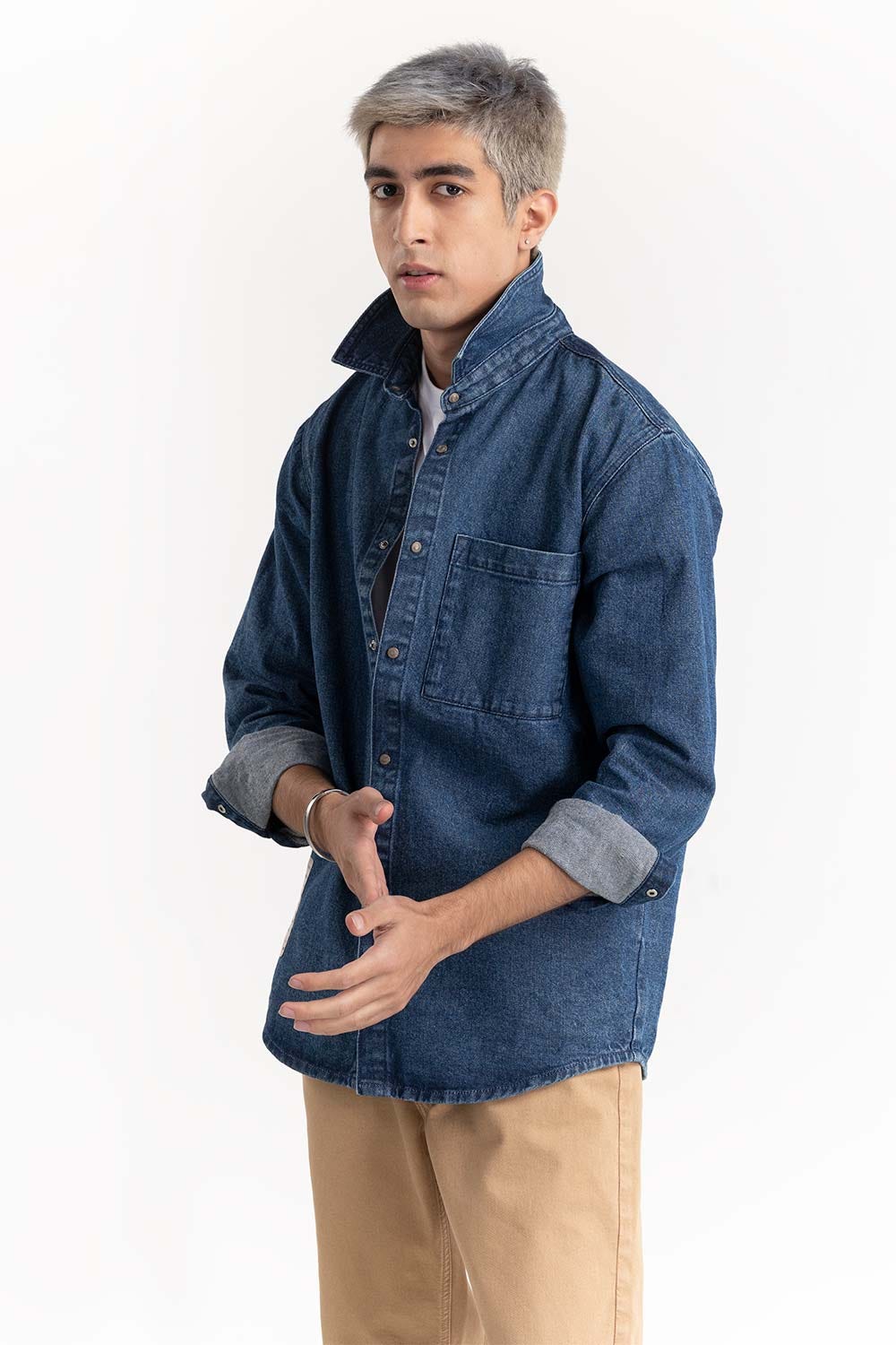 Basic Denim Overshirt 224-117-011