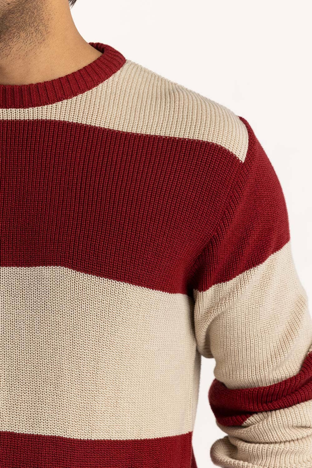 Beige-Red Striped Sweater SWT-FFSCN22-201-1