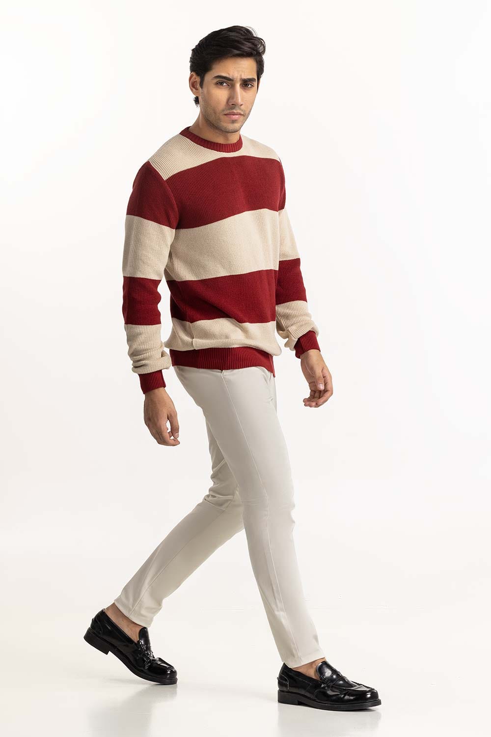 Beige-Red Striped Sweater SWT-FFSCN22-201-1