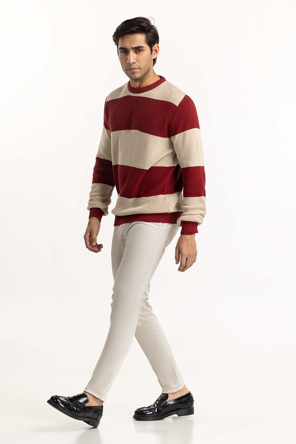 Beige-Red Striped Sweater SWT-FFSCN22-201-1