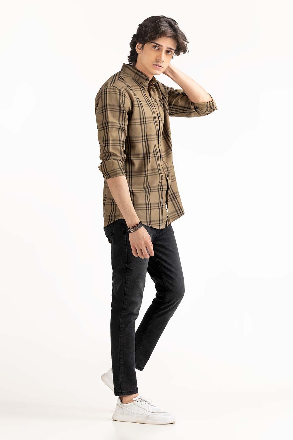 Beige Black Checkered Casual Shirt CS-YD22-045