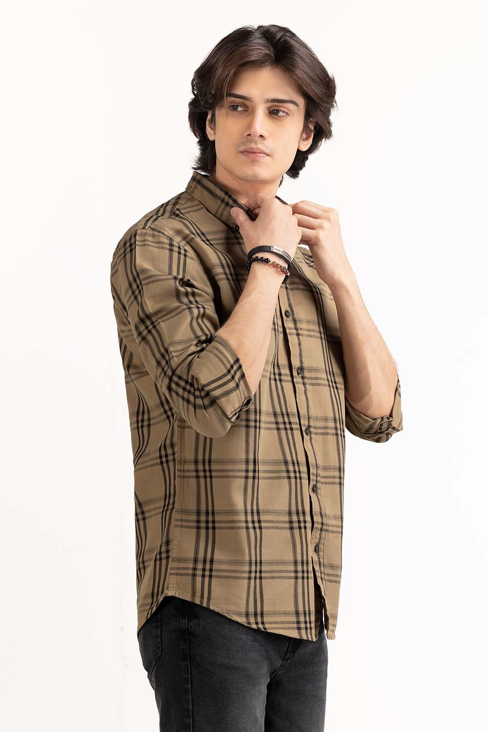 Beige Black Checkered Casual Shirt CS-YD22-045