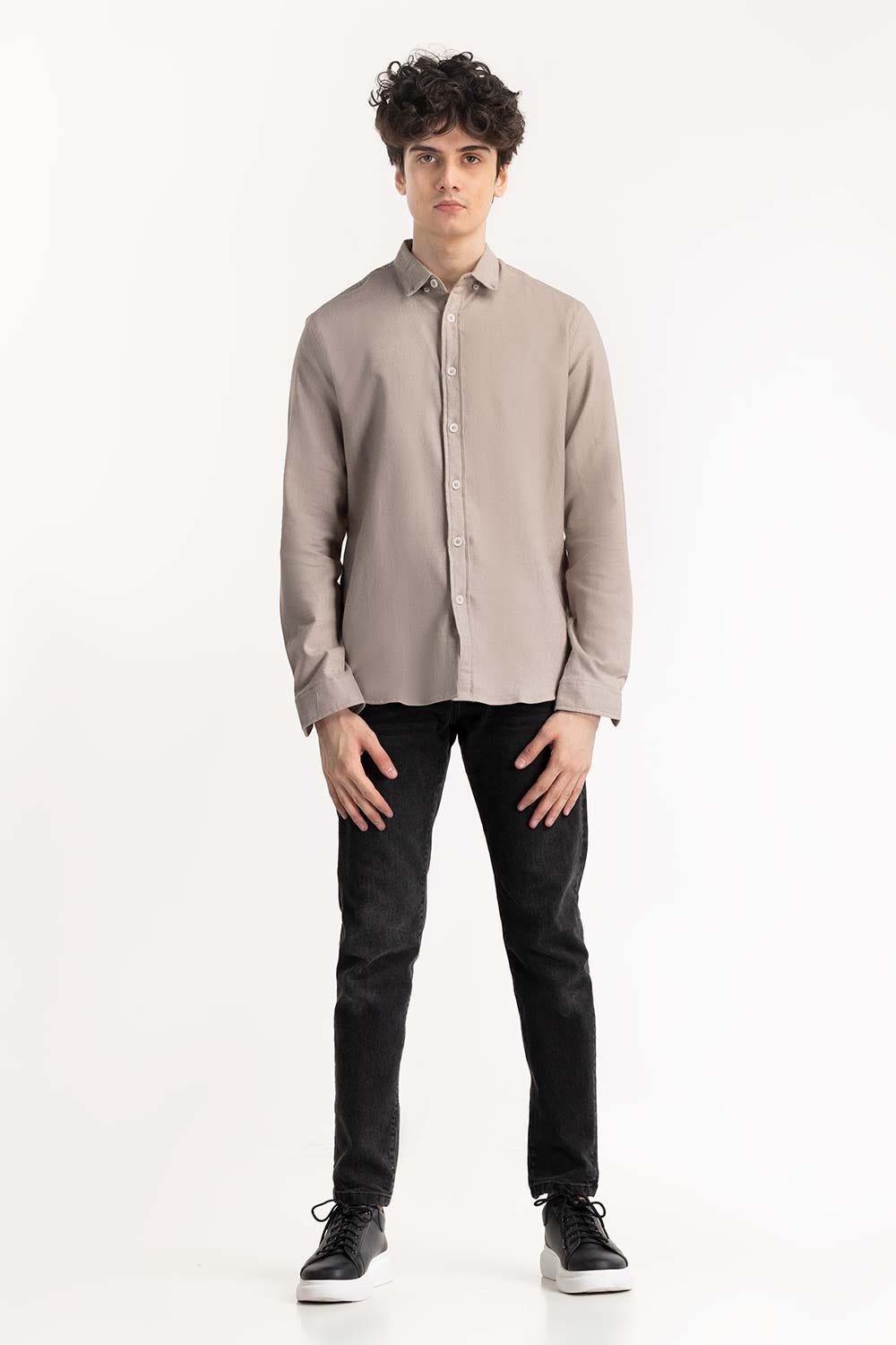 Beige Button-Down Shirt 224-117-038