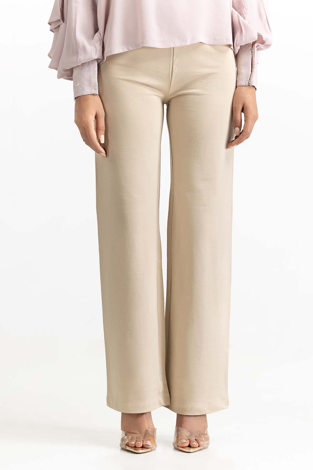 Beige Knit Trouser 231-220-006 C