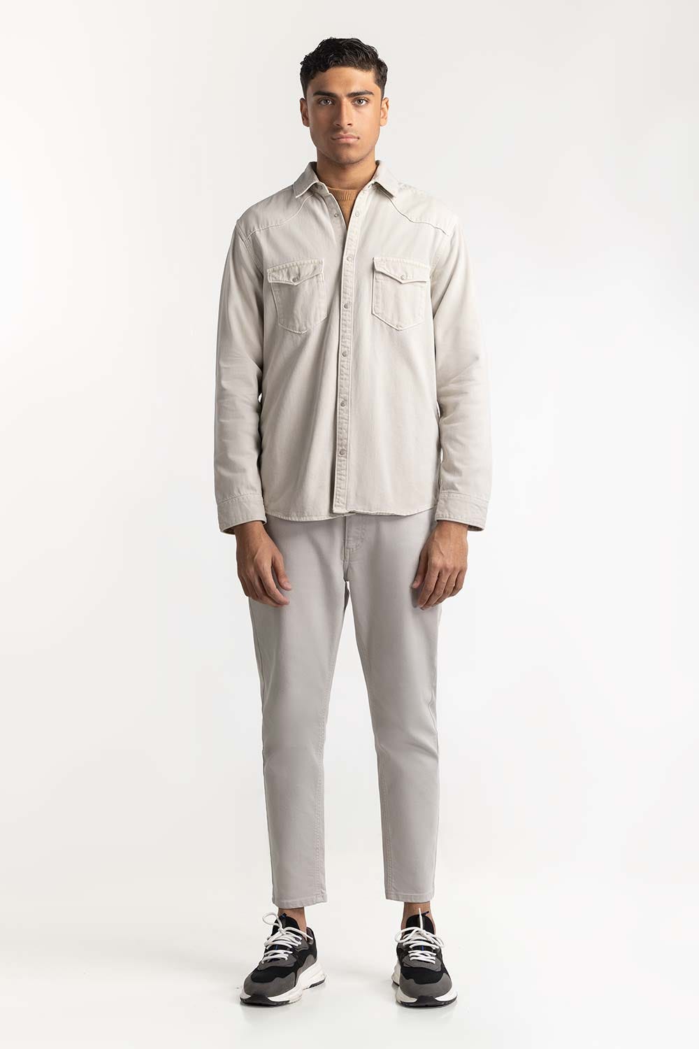 Beige Non-Denim Overshirt 224-117-032