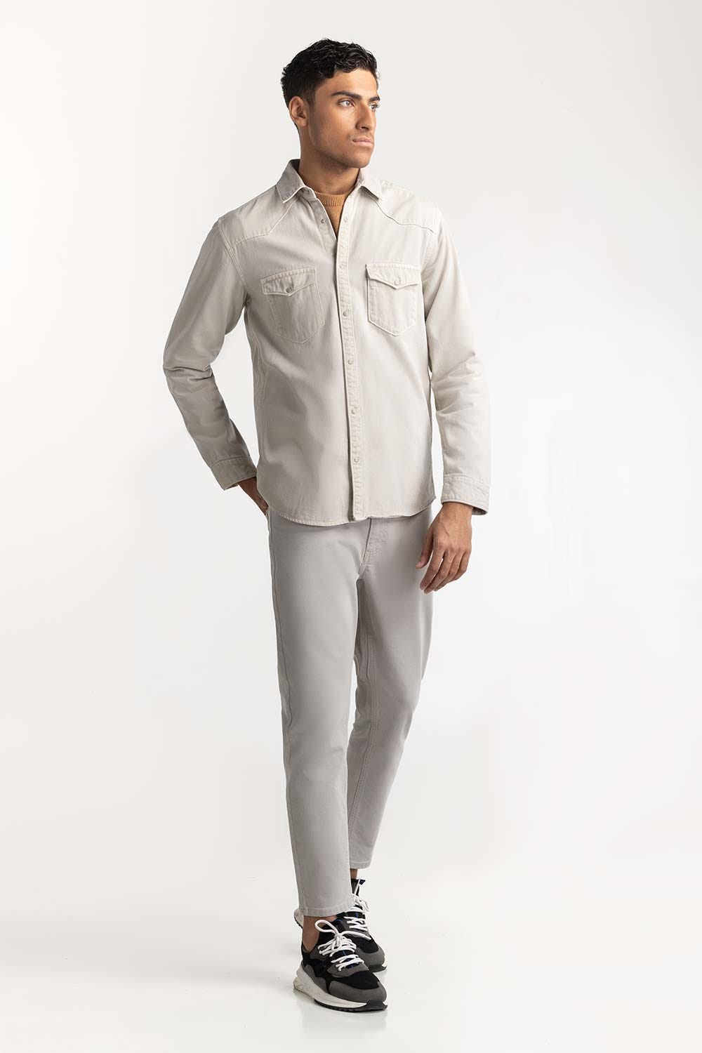 Beige Non-Denim Overshirt 224-117-032