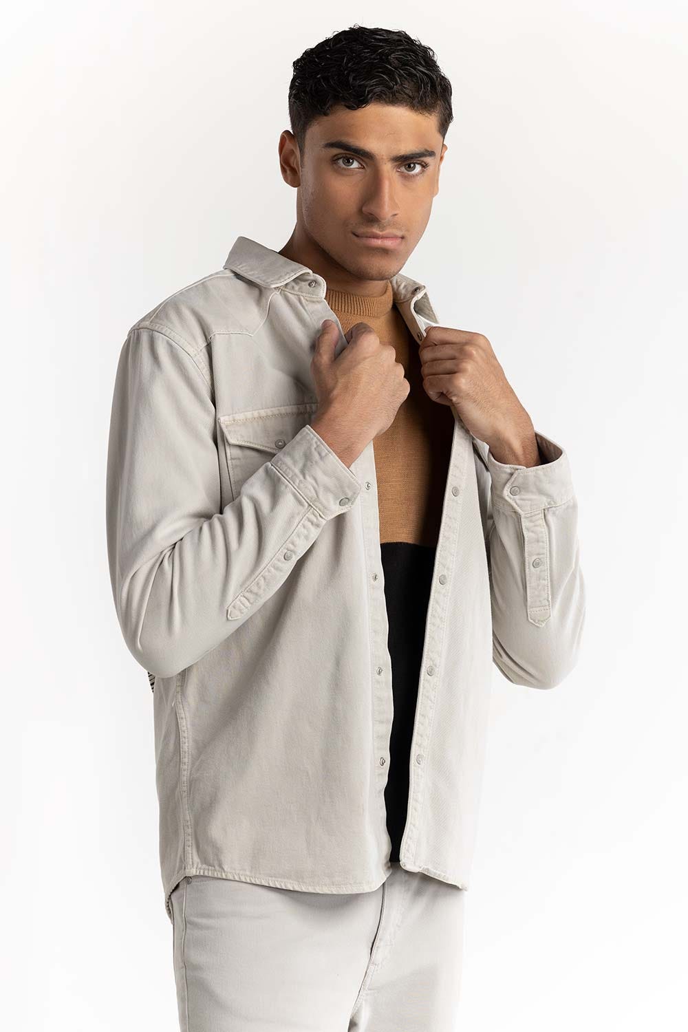 Beige Non-Denim Overshirt 224-117-032