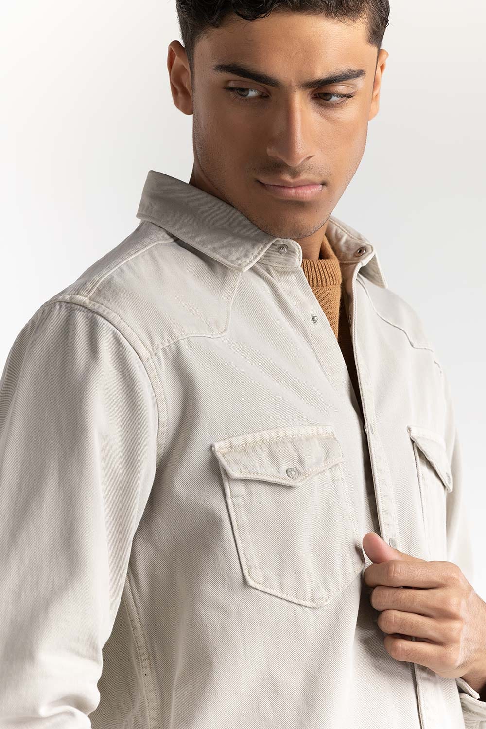 Beige Non-Denim Overshirt 224-117-032