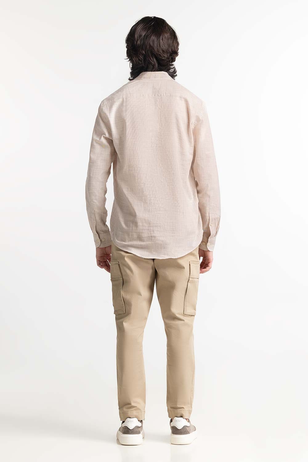 Beige Self Textured Casual Shirt MN-CS-SS24-009