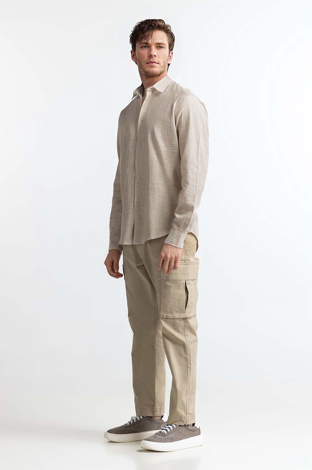 Beige Self Textured Casual Shirt MN-CS-SS24-009